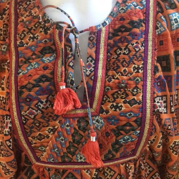 Anthropologie Tanvi Kedia "Sumana" Tunic Orange Beaded Short Sleeve Dress XS - Picture 5 of 10